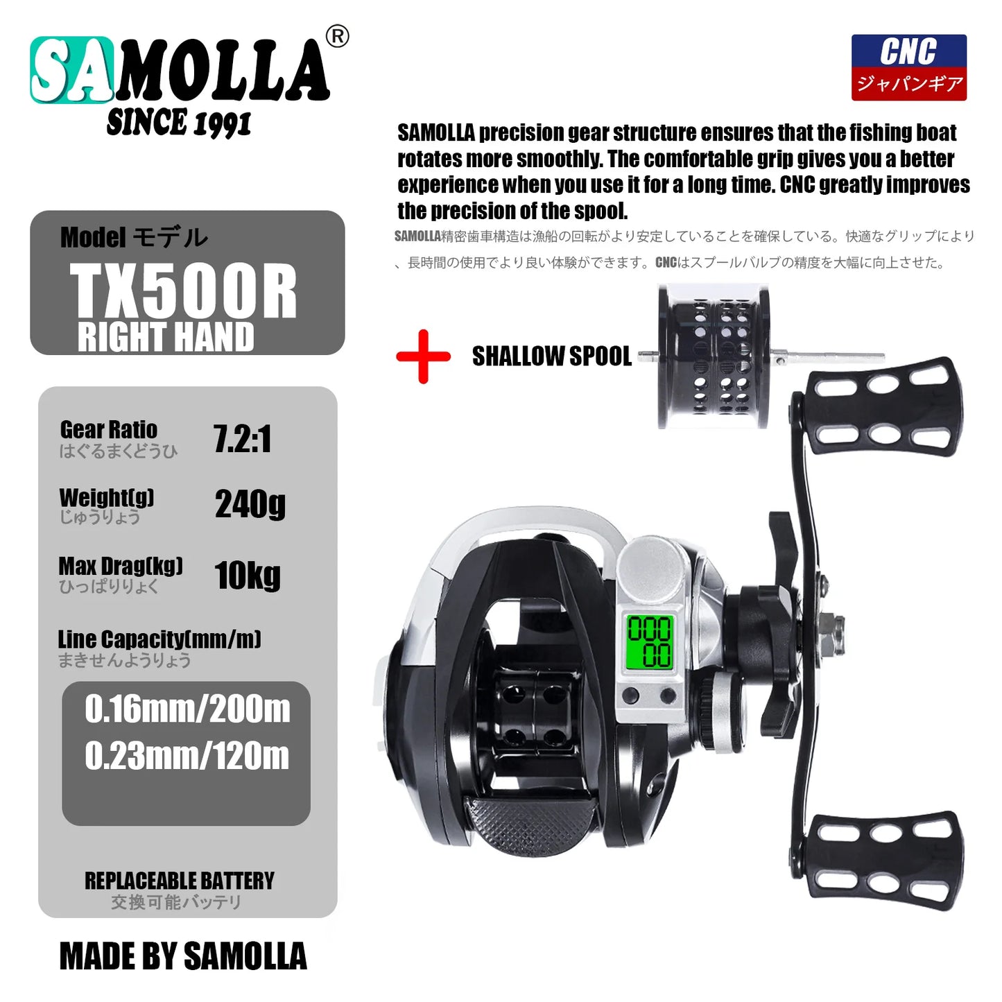 Led Screen Electronic Fishing Reel Baitcasting High Speed 7.2:1 10kg Drag Waterproof Saltwater Jigging Cast Drum Wheel Casting