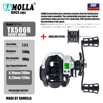 Led Screen Electronic Fishing Reel Baitcasting High Speed 7.2:1 10kg Drag Waterproof Saltwater Jigging Cast Drum Wheel Casting