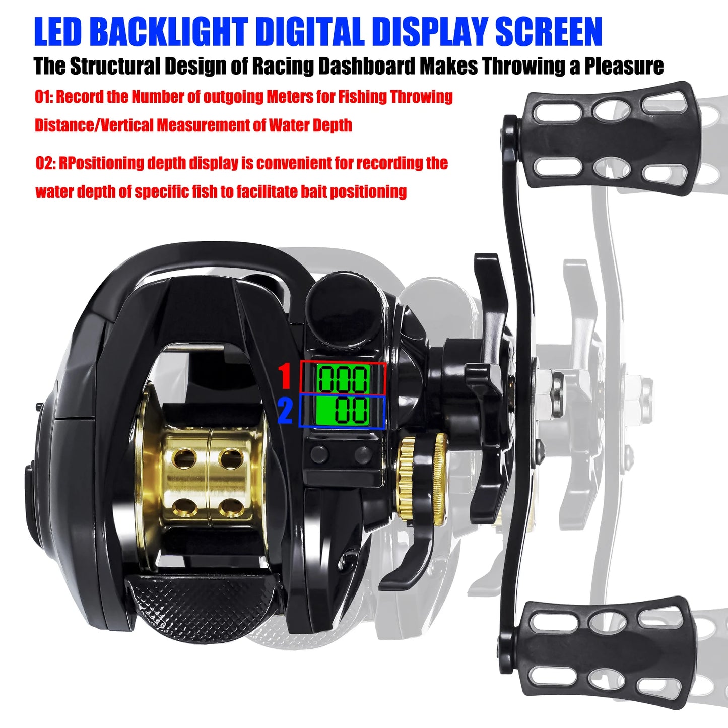 Led Screen Electronic Fishing Reel Baitcasting High Speed 7.2:1 10kg Drag Waterproof Saltwater Jigging Cast Drum Wheel Casting