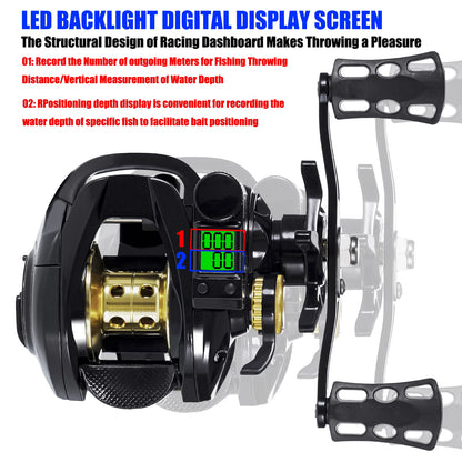 Led Screen Electronic Fishing Reel Baitcasting High Speed 7.2:1 10kg Drag Waterproof Saltwater Jigging Cast Drum Wheel Casting