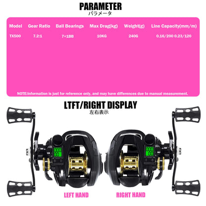 Led Screen Electronic Fishing Reel Baitcasting High Speed 7.2:1 10kg Drag Waterproof Saltwater Jigging Cast Drum Wheel Casting