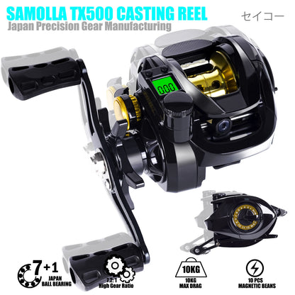Led Screen Electronic Fishing Reel Baitcasting High Speed 7.2:1 10kg Drag Waterproof Saltwater Jigging Cast Drum Wheel Casting