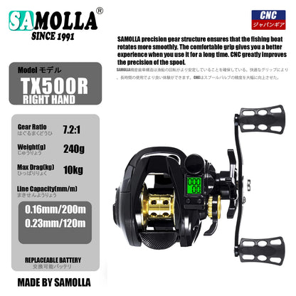 Led Screen Electronic Fishing Reel Baitcasting High Speed 7.2:1 10kg Drag Waterproof Saltwater Jigging Cast Drum Wheel Casting