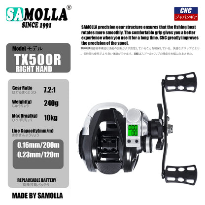 Led Screen Electronic Fishing Reel Baitcasting High Speed 7.2:1 10kg Drag Waterproof Saltwater Jigging Cast Drum Wheel Casting