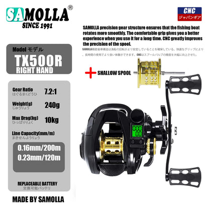 Led Screen Electronic Fishing Reel Baitcasting High Speed 7.2:1 10kg Drag Waterproof Saltwater Jigging Cast Drum Wheel Casting