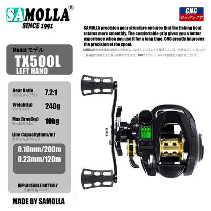 Led Screen Electronic Fishing Reel Baitcasting High Speed 7.2:1 10kg Drag Waterproof Saltwater Jigging Cast Drum Wheel Casting