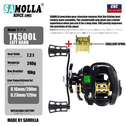 Led Screen Electronic Fishing Reel Baitcasting High Speed 7.2:1 10kg Drag Waterproof Saltwater Jigging Cast Drum Wheel Casting