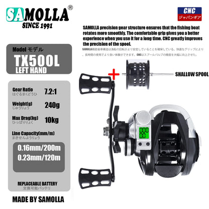 Led Screen Electronic Fishing Reel Baitcasting High Speed 7.2:1 10kg Drag Waterproof Saltwater Jigging Cast Drum Wheel Casting