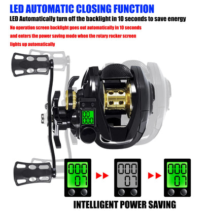 Led Screen Electronic Fishing Reel Baitcasting High Speed 7.2:1 10kg Drag Waterproof Saltwater Jigging Cast Drum Wheel Casting